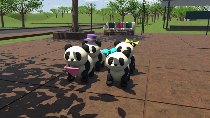 Mallow, Pip, Pebble, and Sprig grouped closely together in the town square, facing the camera