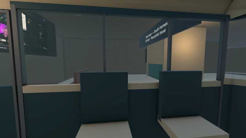 Unity engine interior view through a metro car window toward the approaching station, with closed doors